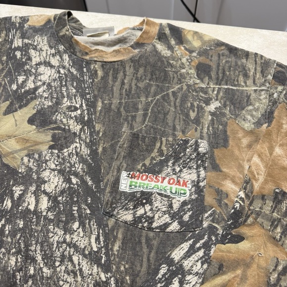 Vintage Mossy Oak Break-Up Camo Pocket T Shirt Mens Large Jerzees Hunting - Picture 2 of 7